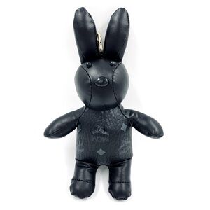 MCM Designer Leather Rabbit Bunny Plush Keychain Bag Charm Black 10” EUC RARE